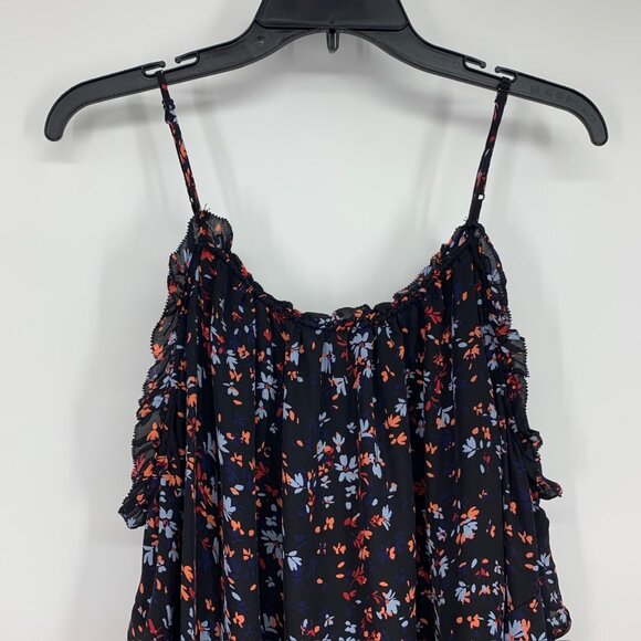 Parker Top Black 100% Silk Floral Cold Shoulder Long Sleeve - Picture 10 of 11